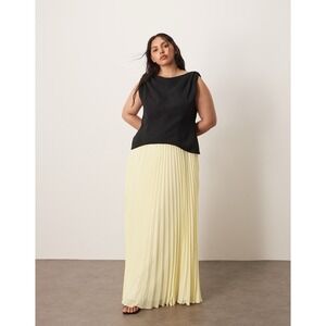 ASOS - ARRANGE Curve Twisted A Line Tank Pleated Maxi Black Yellow Dress Size 18